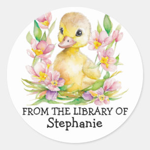 Sticker Rond De la bibliothèque de - Watercolor Baby Duck