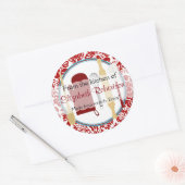 Sticker Rond De la cuisine Damask Aqua et rouge (Enveloppe)