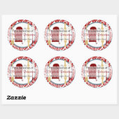 Sticker Rond De la cuisine Damask Aqua et rouge (Feuille)