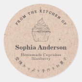 Sticker Rond De la cuisine de Cupcake papier artisanal Rustique (Devant)