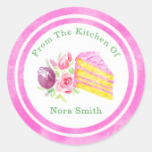Sticker Rond De La Cuisine De Gâteau D'Aquarelle Avec Fleurs (Devant)