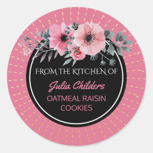 Sticker Rond De la cuisine de nom Baking Pink Floral