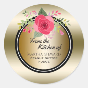 Sticker Rond De la cuisine de nom Elegant Gold Pink Floral