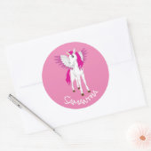 Sticker rond de la soirée Unicorn rose (Enveloppe)