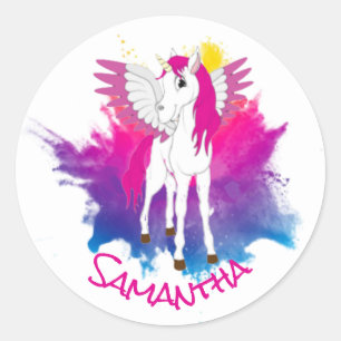 Sticker rond de la soirée Unicorn rose