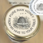Sticker Rond De Ma Ruche À Votre Table Vintage Skep Honey Logo<br><div class="desc">Ce joli skep vintage avec texte modifiable fonctionne magnifiquement comme un logo Casquette Jar pour couvercles Honey Jar.</div>