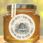 Sticker Rond De Ma Ruche À Votre Table Vintage Skep Honey Logo<br><div class="desc">Ce joli skep vintage avec texte modifiable fonctionne magnifiquement comme un logo Casquette Jar pour couvercles Honey Jar.</div>