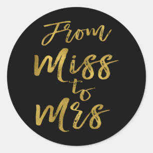 Sticker Rond De Miss à Mme Fête des mariées Party Gold Foil