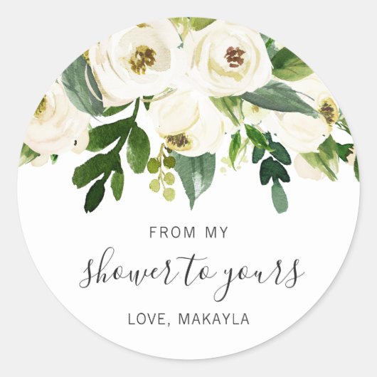 Sticker Rond De mon élégant shower floral blanc Mariage (Devant)