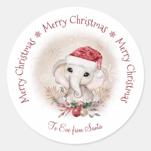 Sticker rond de Noël à bébé Eléphant mignon (Devant)