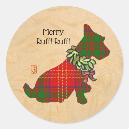 Sticker rond de Noël de Wee Scottie (Devant)