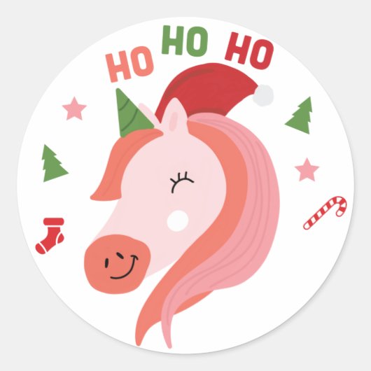 Sticker rond de Noël Pinky Unicorn (Devant)