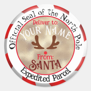 Sticker Rond De Santa Sceau Officiel Visage de Rudolph sur Fond