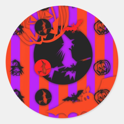Sticker rond de sorcière violette Halloween (Devant)