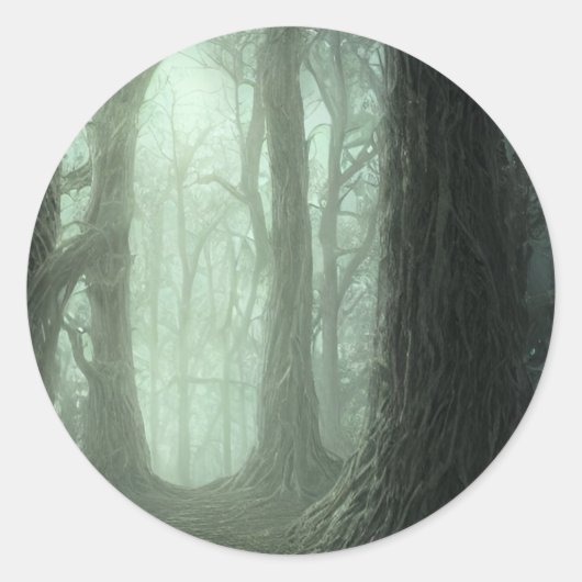 Sticker Rond Dead Forest - Fog Woods Trees Creepy Landscape (Devant)