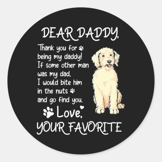 Sticker Rond Dear Daddy Goldendoodle Dog Dad Father's Day  (Devant)