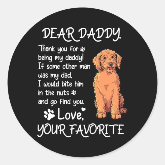 Sticker Rond Dear Daddy Labradoodle Dog Dad Father's Day  (Devant)
