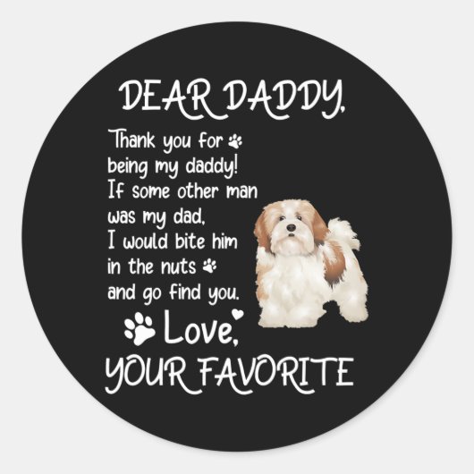 Sticker Rond Dear Daddy Lhasa Apso Dog Dad Father's Day  (Devant)