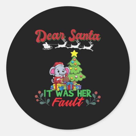 Sticker Rond Dear Santa It Was Her Fault Siblings Matching Xmas (Devant)
