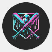 Sticker Rond Débit De Baseball Pour Garçons Ice Cream Drip Jeun (Devant)