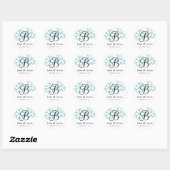 Sticker Rond Décembre Blue Snowflakes Monogram B Seal (Feuille)