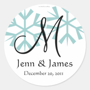 Sticker Rond Décembre Blue Snowflakes Monogram M Seal