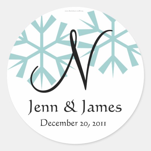 Sticker Rond Décembre Blue Snowflakes Monogram N Seal (Devant)