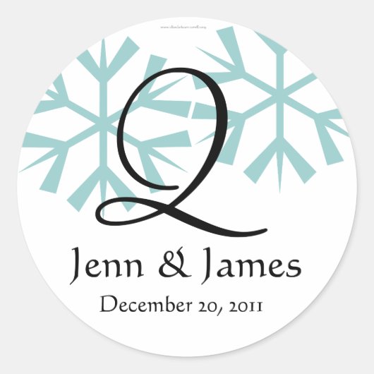 Sticker Rond Décembre Blue Snowflakes Monogram Q Seal (Devant)