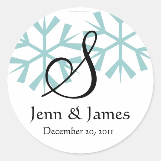 Sticker Rond Décembre Blue Snowflakes Monogram S Seal (Devant)
