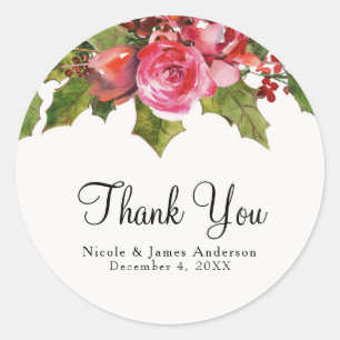 Sticker Rond Décembre Mariage d'Hiver de Noël de Baie Florale d