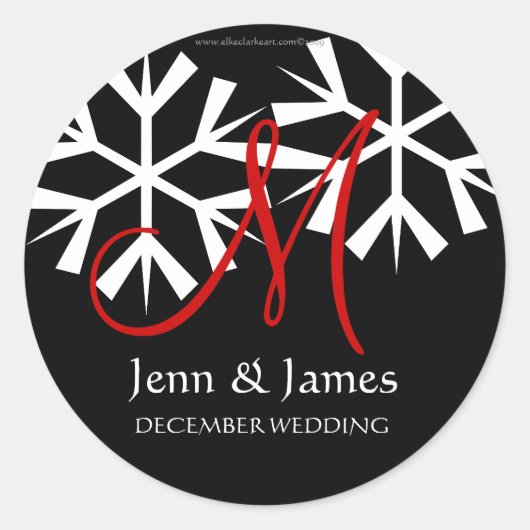 Sticker Rond Décembre Mariage Faire-part Monogramme M Sceau (Devant)
