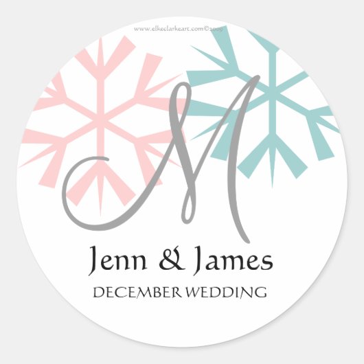 Sticker Rond Décembre Pink Blue Snowflake Monogramme M Sceau (Devant)