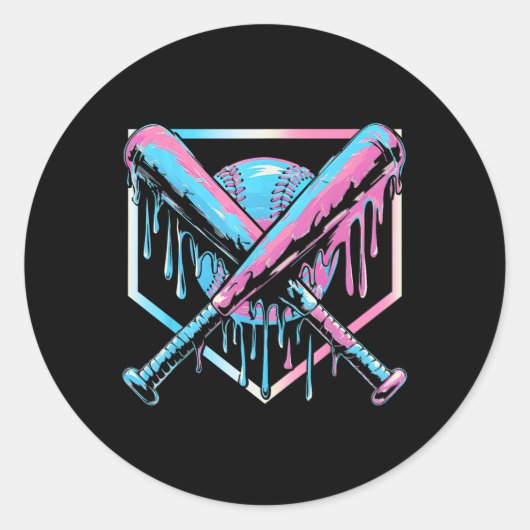 Sticker Rond Déchets De Baseball Pour Garçons Crème Glace Avec  (Devant)