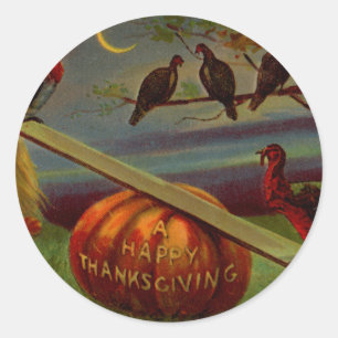 Sticker Rond Déchets de mer sur Thanksgiving Vintage Citrouille