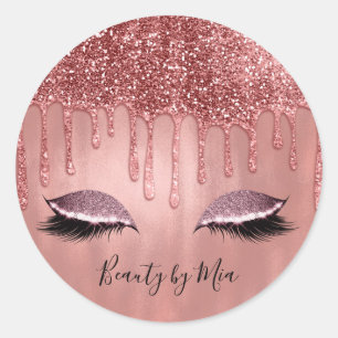Sticker Rond Déchets Rose Parties scintillant or Lashes rose