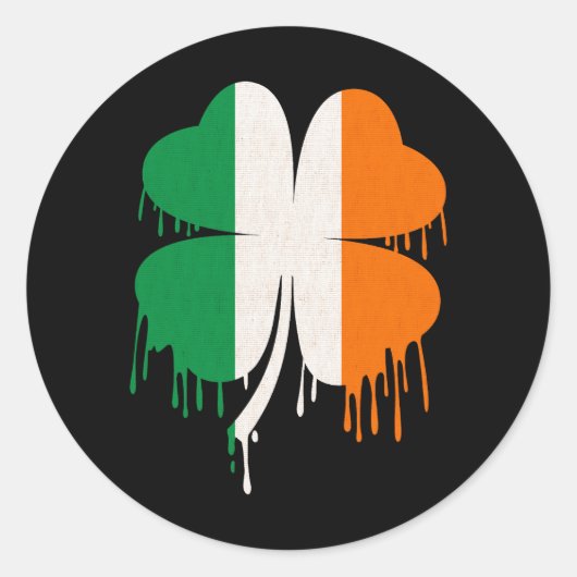 Sticker Rond Déchirer quatre feuilles Clover drapeau irlandais (Devant)