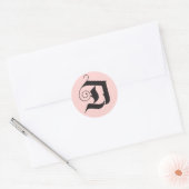 Sticker Rond Deck Halls Moderne D Monogramme rose noir (Enveloppe)