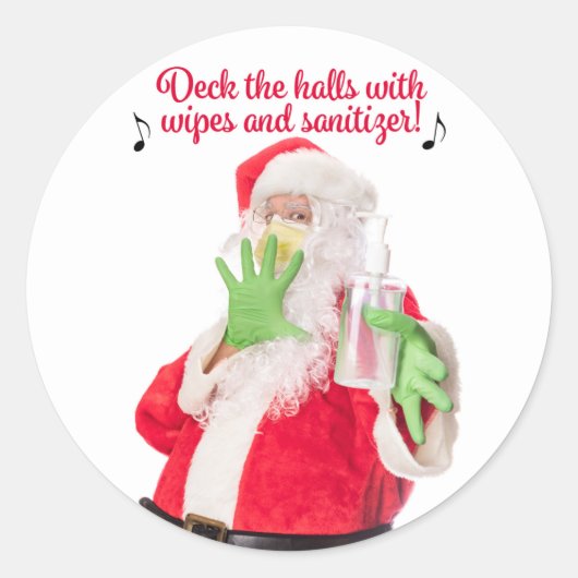 Sticker Rond Deck Les Halls Avec linges et Sanitizer Père Noël (Devant)