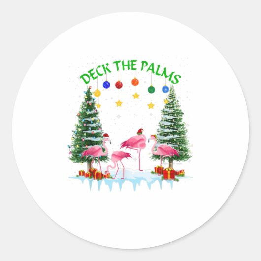 Sticker Rond Deck Palms Joyeux Flamant rose Noël (Devant)