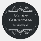 Sticker Rond Déco moderne | Élégant Noir Joyeux Noël (Devant)