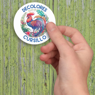 Sticker Rond DeColores Cursillo Colorful Floral Rooster Blanc