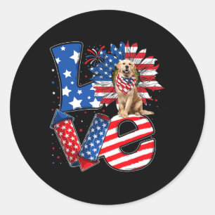 Sticker Rond Décor de Juillet Amour Patriotique Golden Retrieve