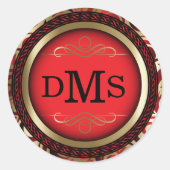 Sticker Rond Décor rouge et or avec Monogramme (Devant)