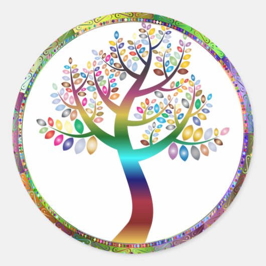 Sticker Rond Décoratif Prismatic Arbre Arc-En-Arc-En-Ciel (Devant)