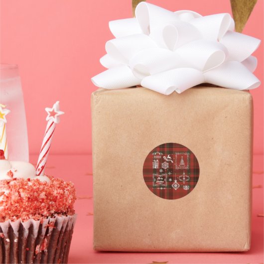 Sticker Rond Décoration À damiers Noël sans couture Blanc rouge (Fête)