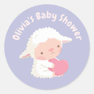 Sticker Rond Décoration de Baby Shower avec un agneau mignon qu