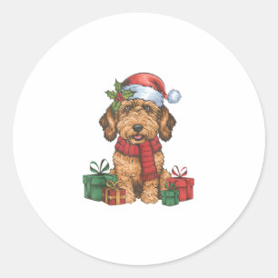 Sticker Rond Décoration de fête de Noël Père Noël Labradoodle C