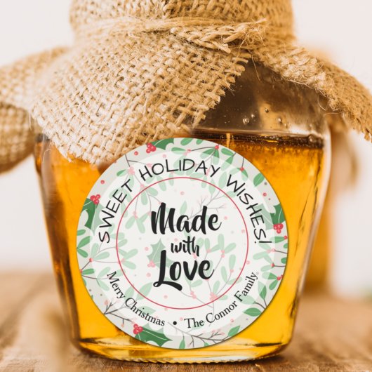 Sticker Rond Décoration de Noël faite avec amour Vacances