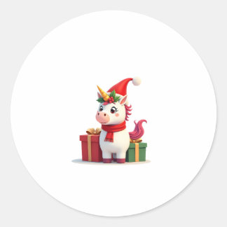 Sticker Rond Décoration de Noël Licorne Santa Licorne T-shirt d