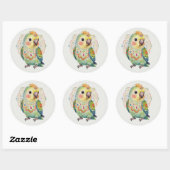 Sticker Rond Decorative Folk‑Art Parrot Illustration  (Feuille)